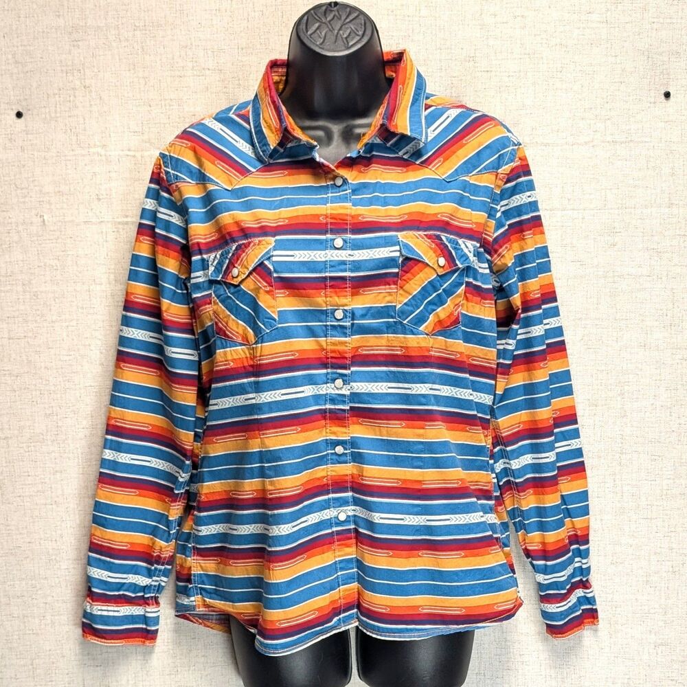 Panhandle Rough Stock Striped Western Pearl Snap Women's Shirt Size Medium